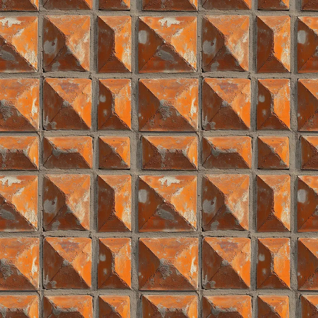 Sun-baked Terracotta Pyramid Wall - WallCreatives