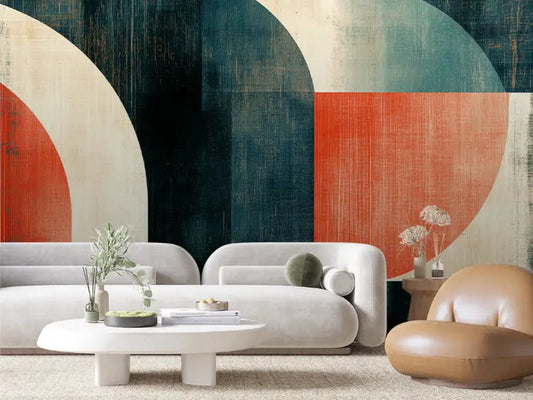 Retro Orbit Geometric Mural - WallCreatives