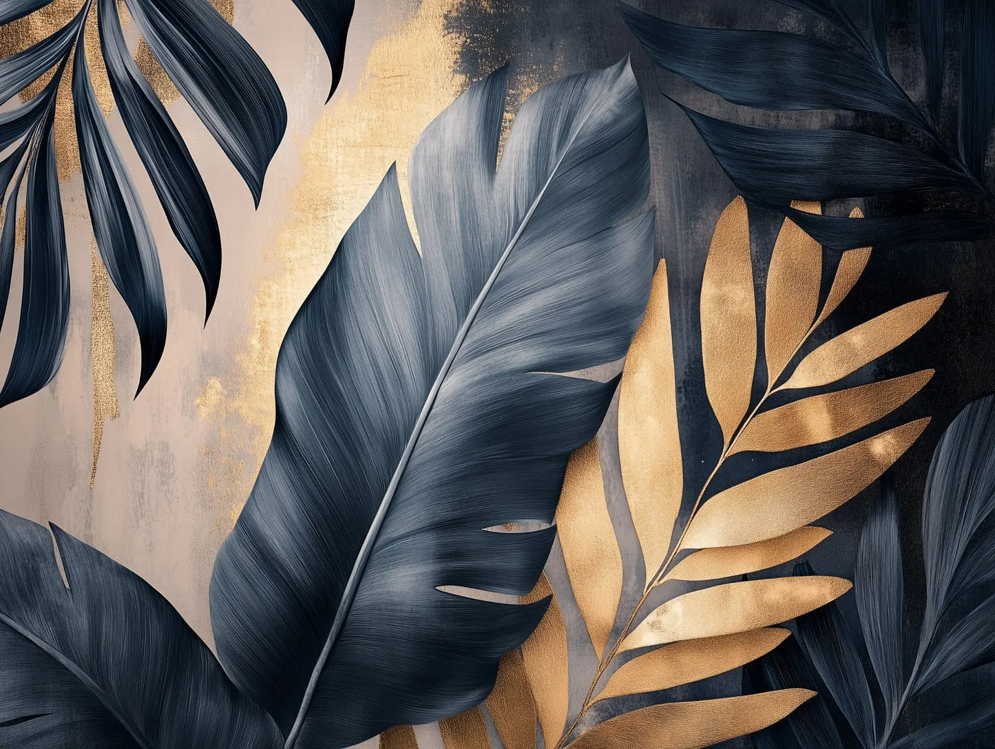 gilded indigo jungle mural - wallcreatives