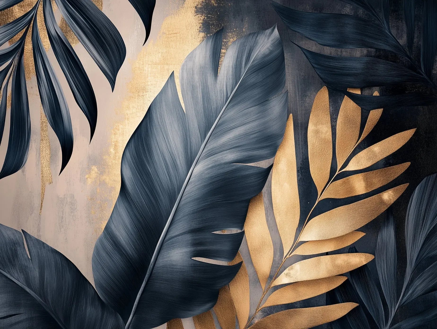 Gilded Indigo Jungle Mural - WallCreatives