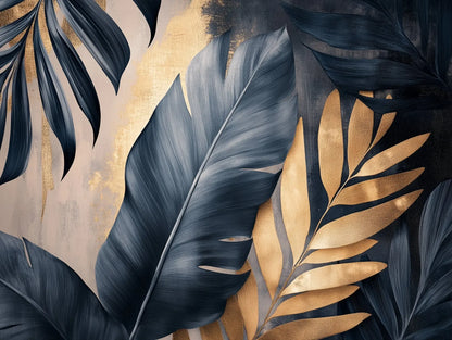 Gilded Indigo Jungle Mural - WallCreatives
