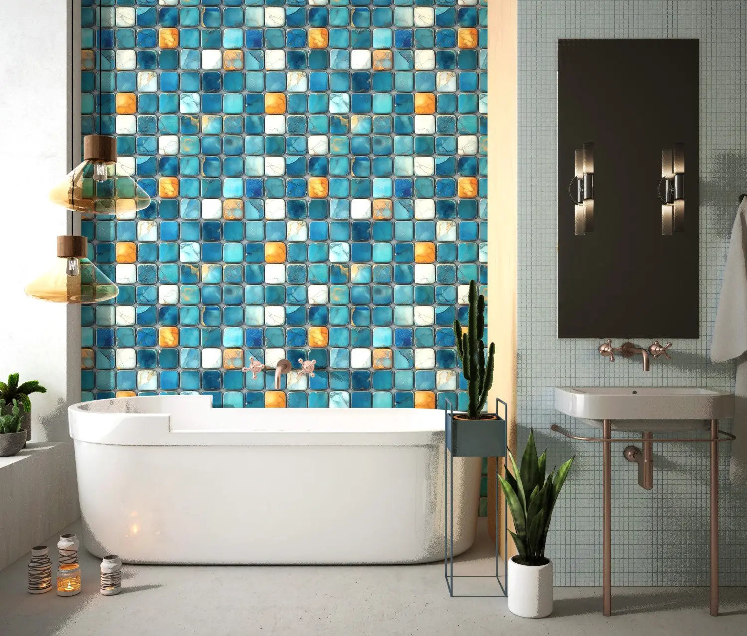 Azure & Ochre Coastline Mosaic WallCreatives