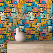 Vibrant Hillside Village - WallCreatives
