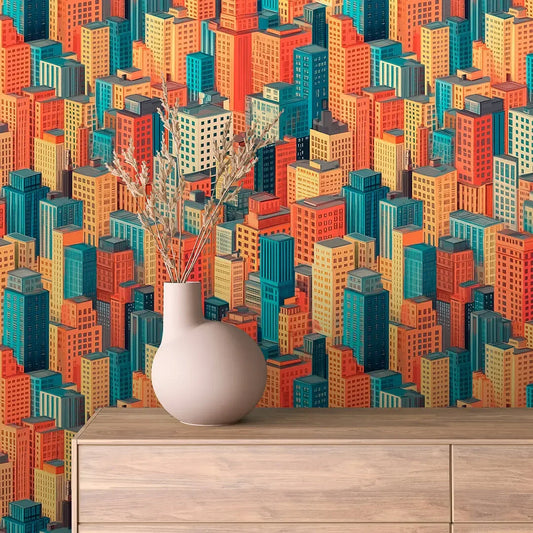 Urban Horizon in Teal & Terracotta - WallCreatives