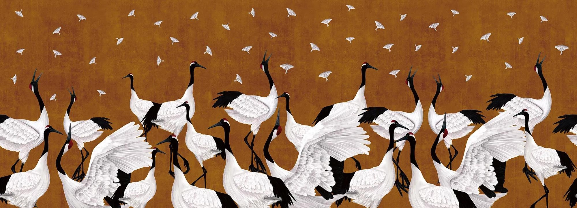 Grus Japonesis in Ochre Wallpaper Vladila