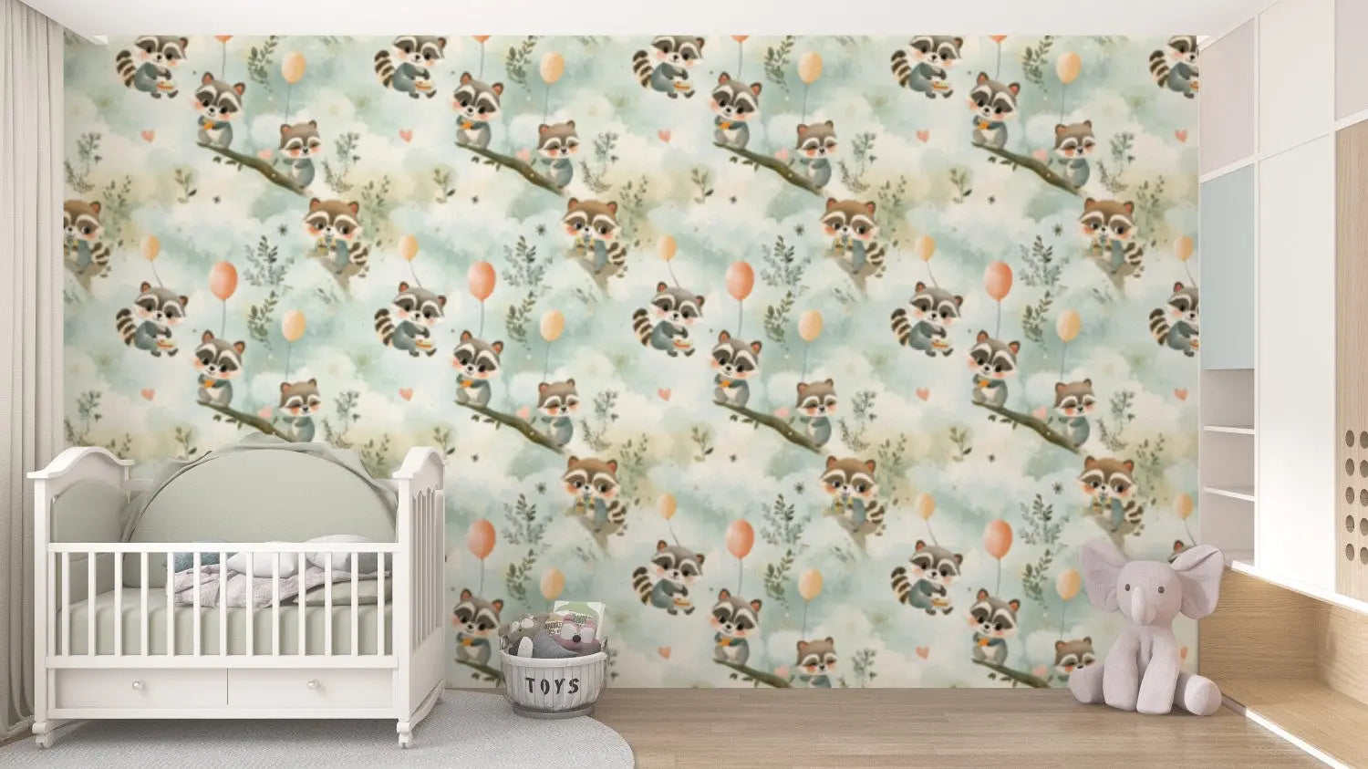 Whimsical Raccoon Sky Party WallCreatives