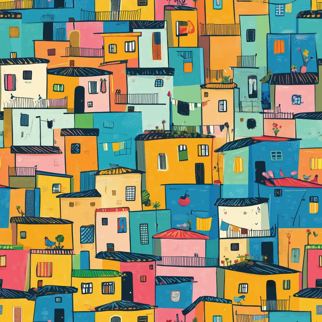 Vibrant Hillside Village - WallCreatives