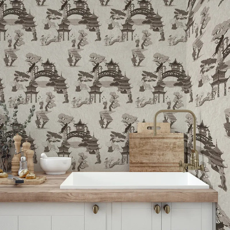 Chinese toile (black) Wallpaper Vladila