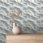 Golden Seams on Flowing Pearl - WallCreatives
