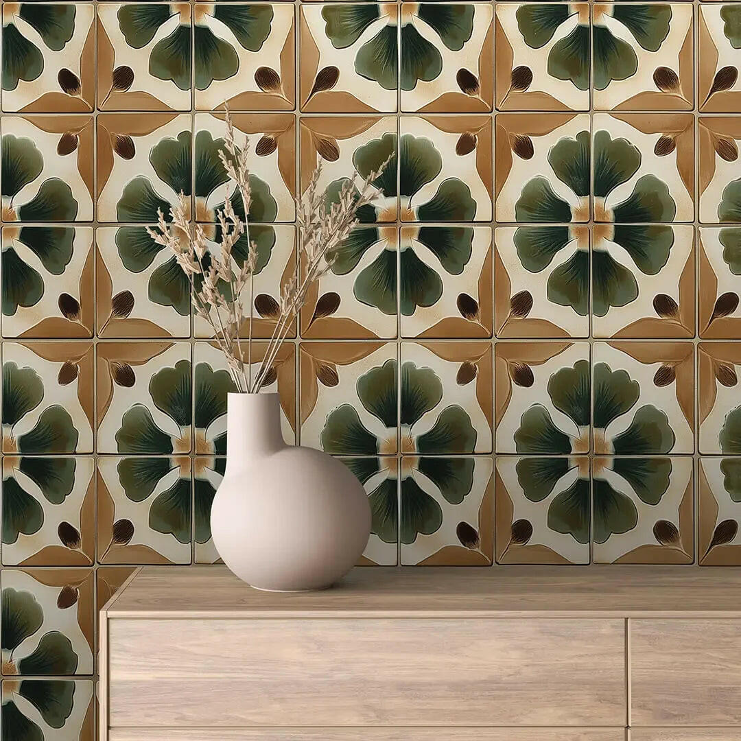 gilded ginkgo garden tiles - wallcreatives