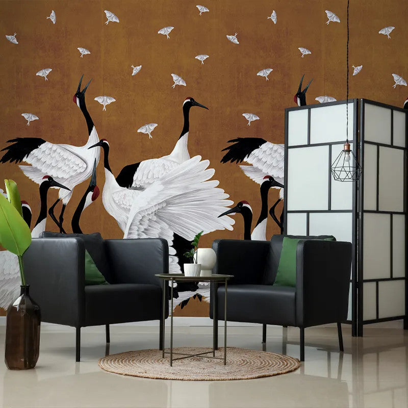Grus Japonesis in Ochre Wallpaper Vladila