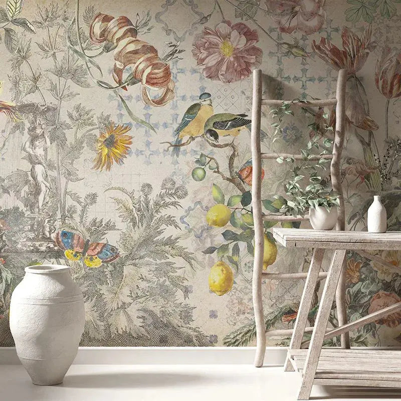 Ceramic Flowers (Cream) Wallpaper Vladila