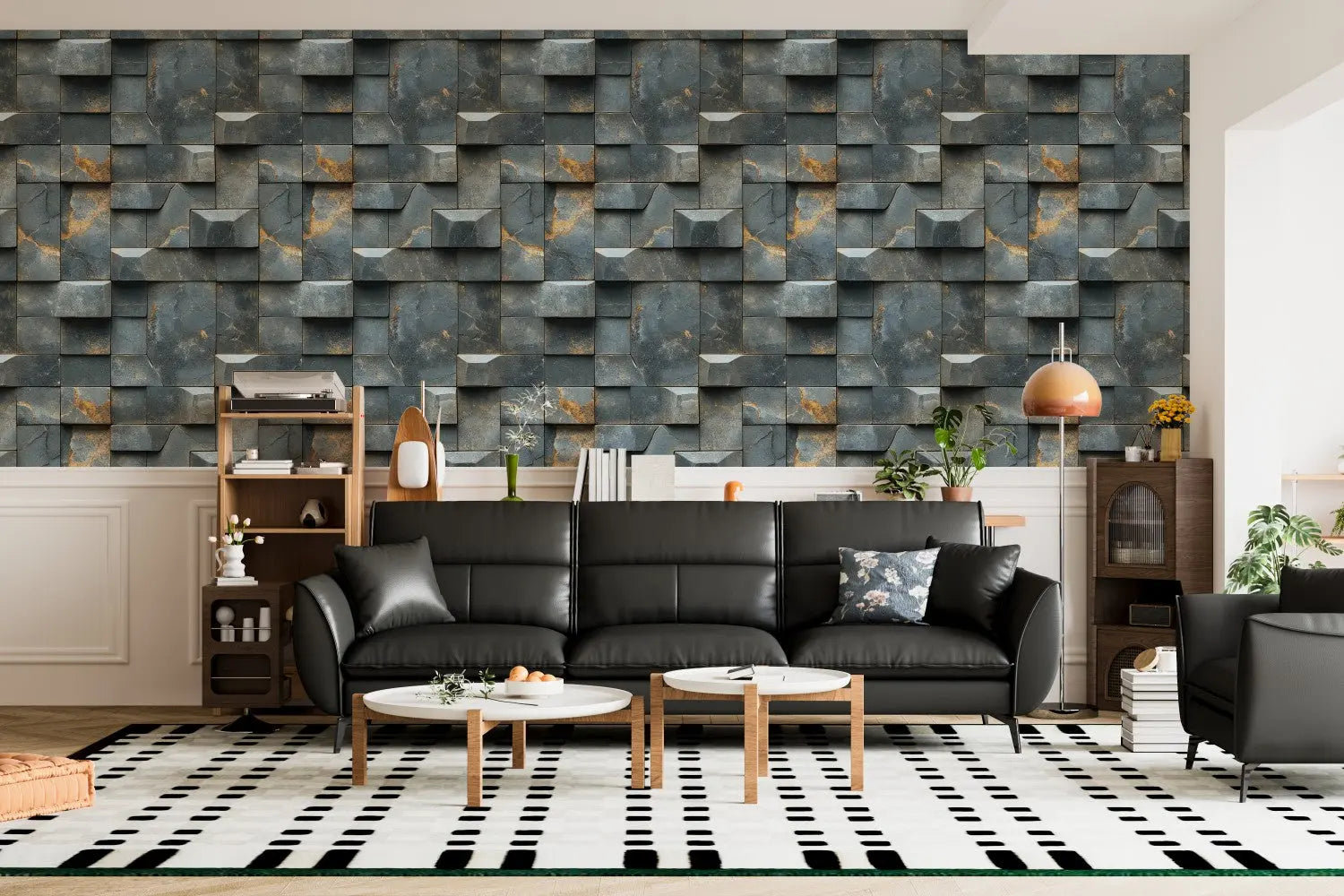 Obsidian Copper Geo Blocks WallCreatives
