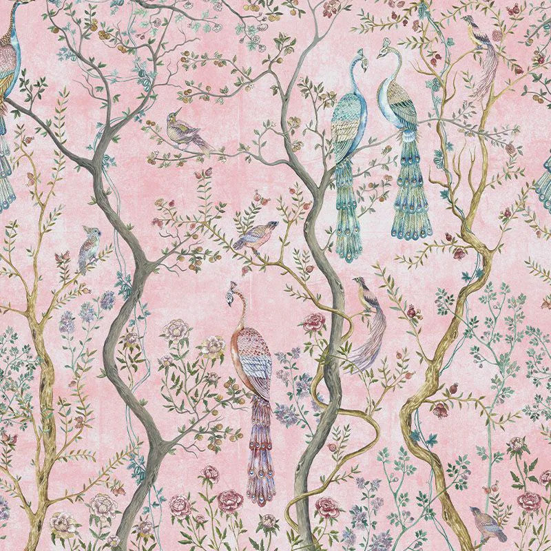 Peacock Chinoiserie in Rosa Wallpaper Vladila