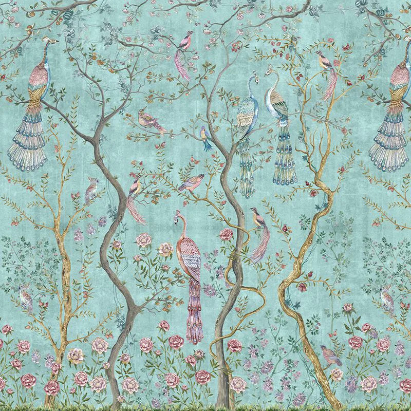 Peacock Chinoiserie in Turquoise Wallpaper Vladila