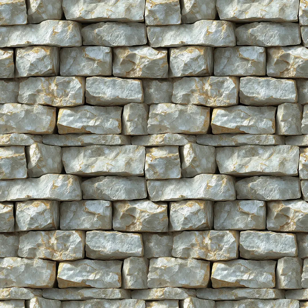 Sun-Kissed Limestone Block Wall - WallCreatives