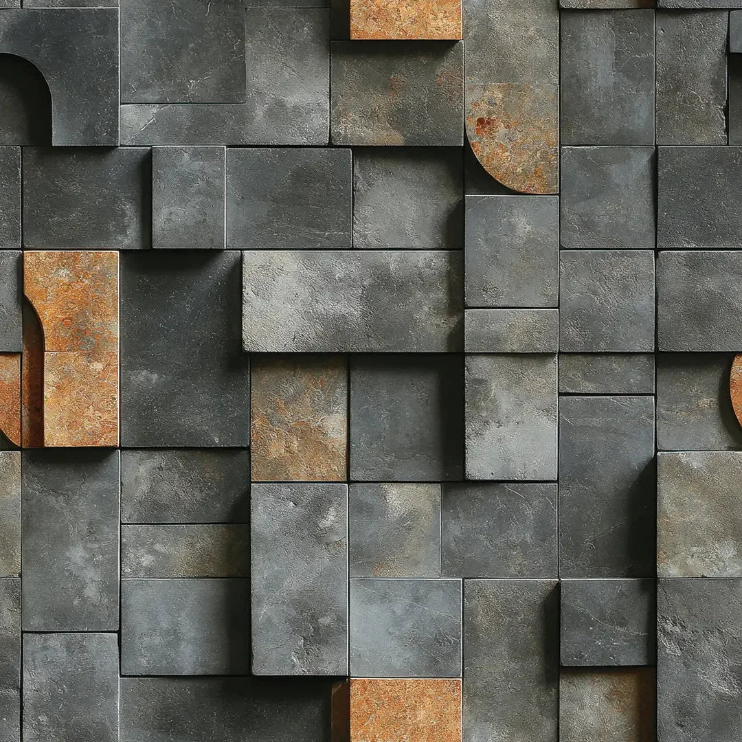 Urban Slate & Copper Geo-Block - WallCreatives