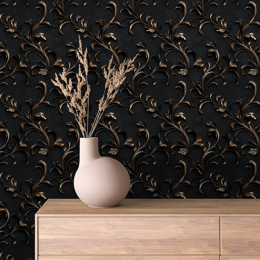 Gilded Noir Damask Wallpaper - WallCreatives
