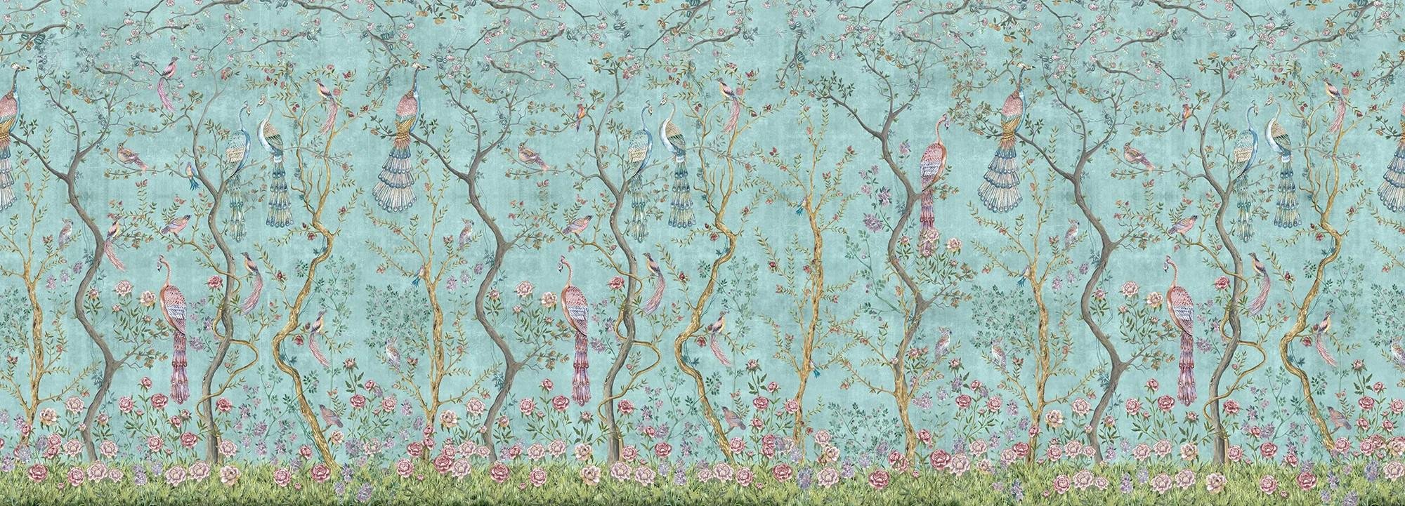 Peacock Chinoiserie in Turquoise Wallpaper Vladila