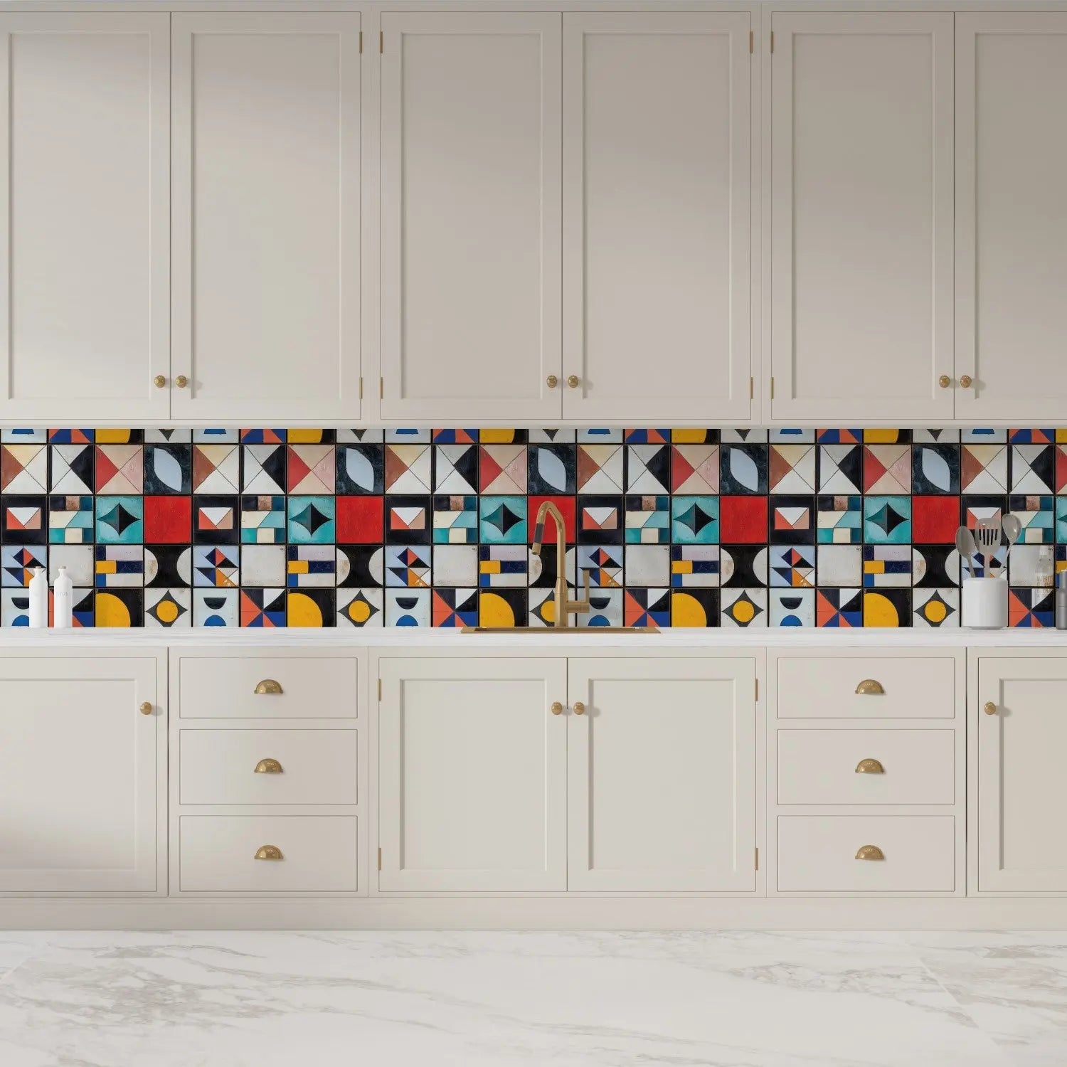 Mid-Century Artisan Tile Mural WallCreatives