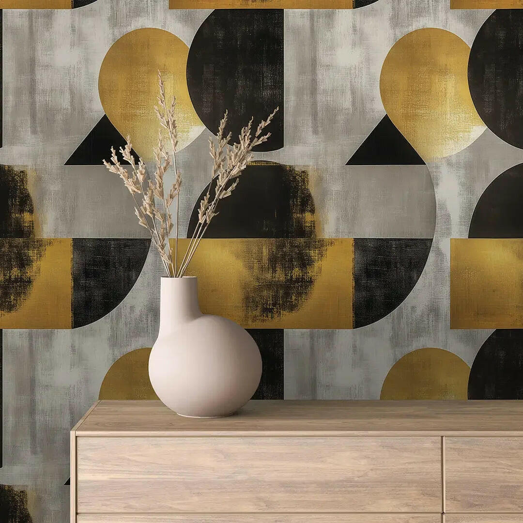 Golden Eclipse Geometric Mural - WallCreatives
