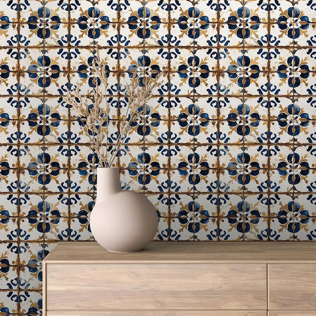 Sintra Blue and Gold Tile - WallCreatives
