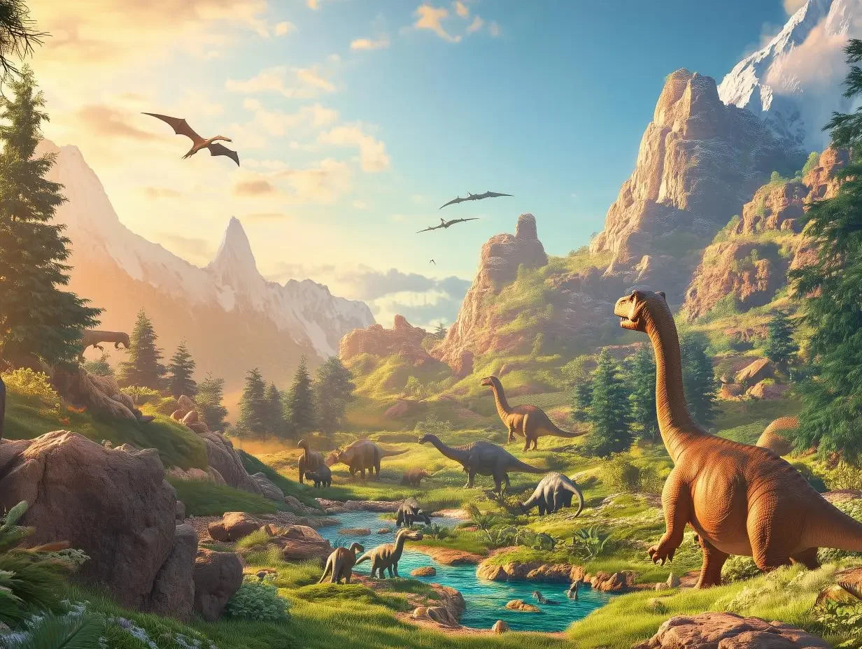 Serene Jurassic Valley Mural - WallCreatives