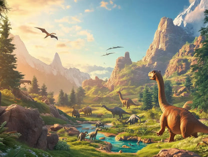 Serene Jurassic Valley Mural - WallCreatives