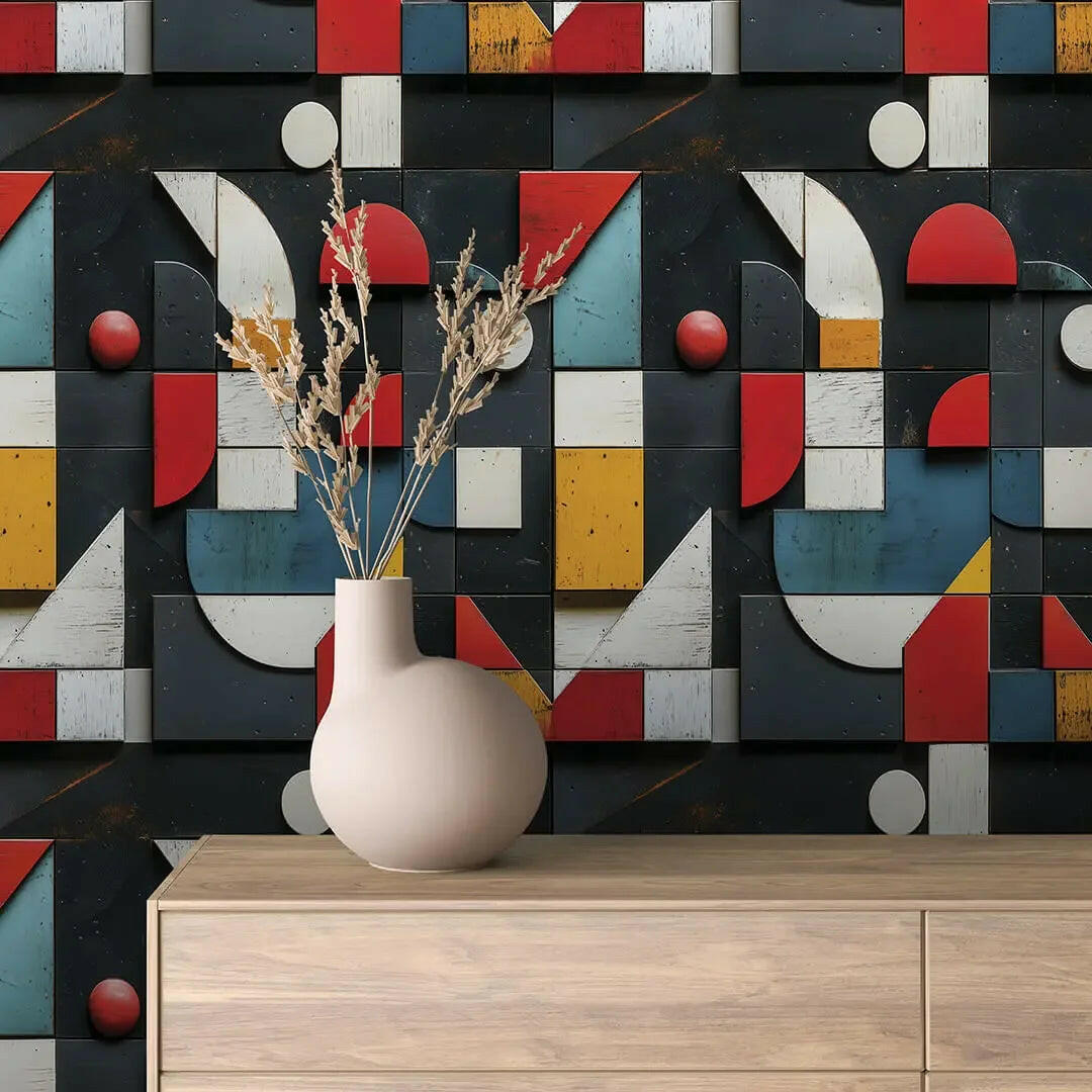 Bauhaus Revival Woodblock Mural - WallCreatives
