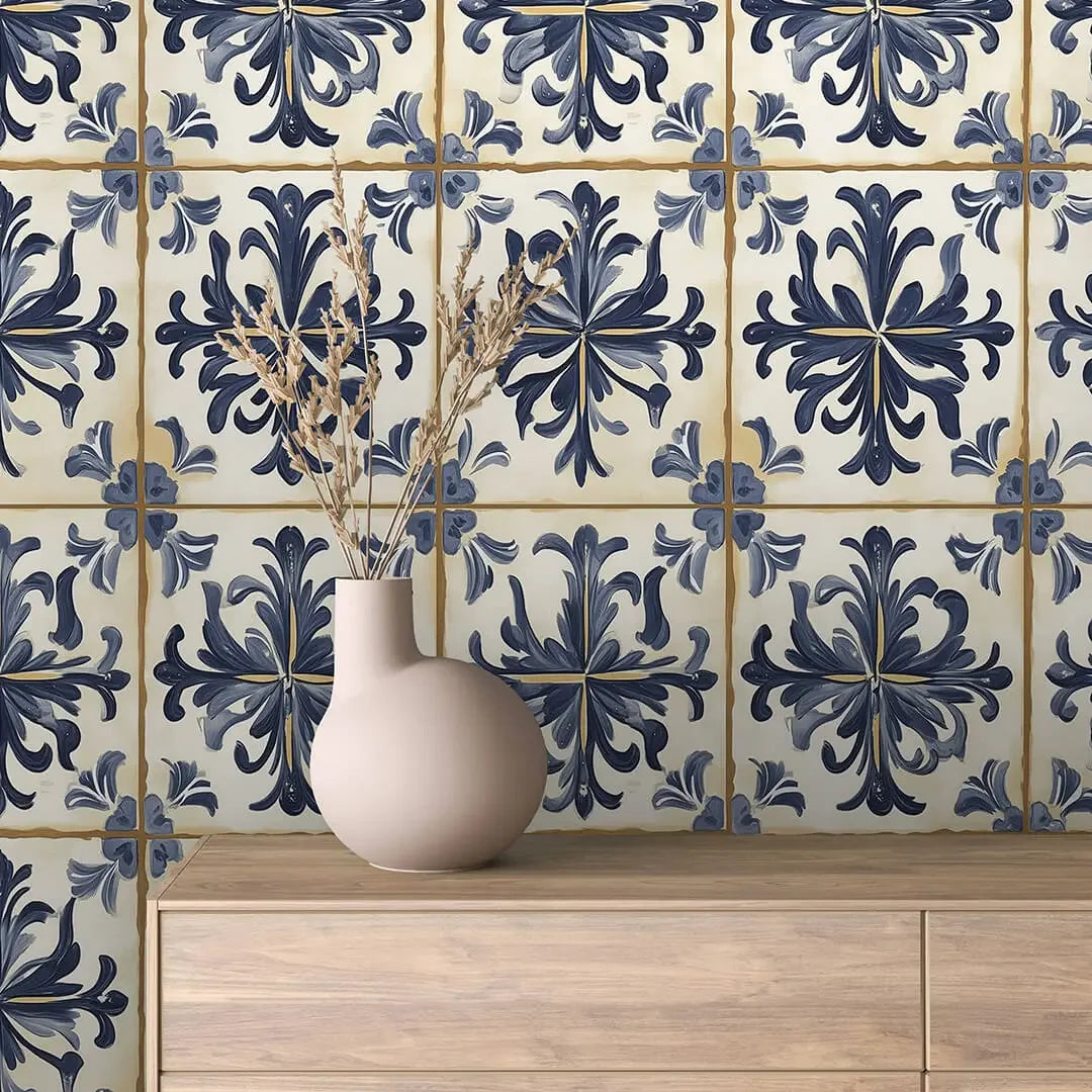 porto cobalt bloom tile - wallcreatives
