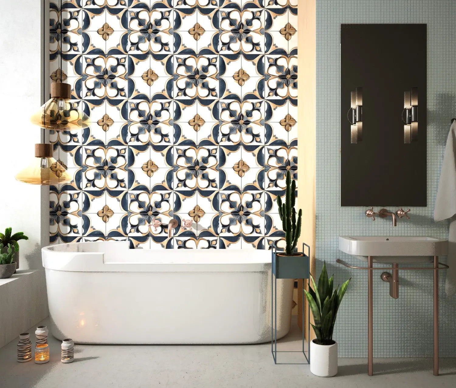 Azure Bloom Gilded Medallion WallCreatives