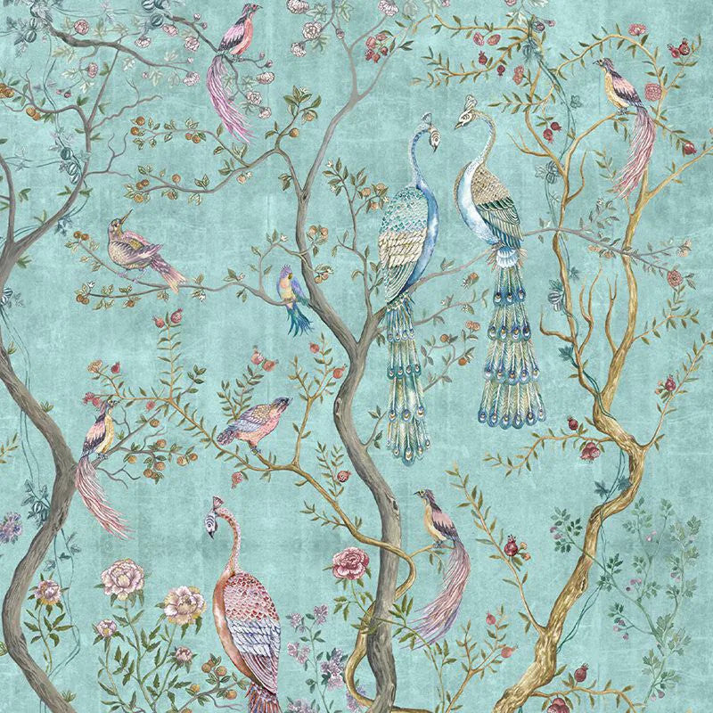 Peacock Chinoiserie in Turquoise Wallpaper Vladila