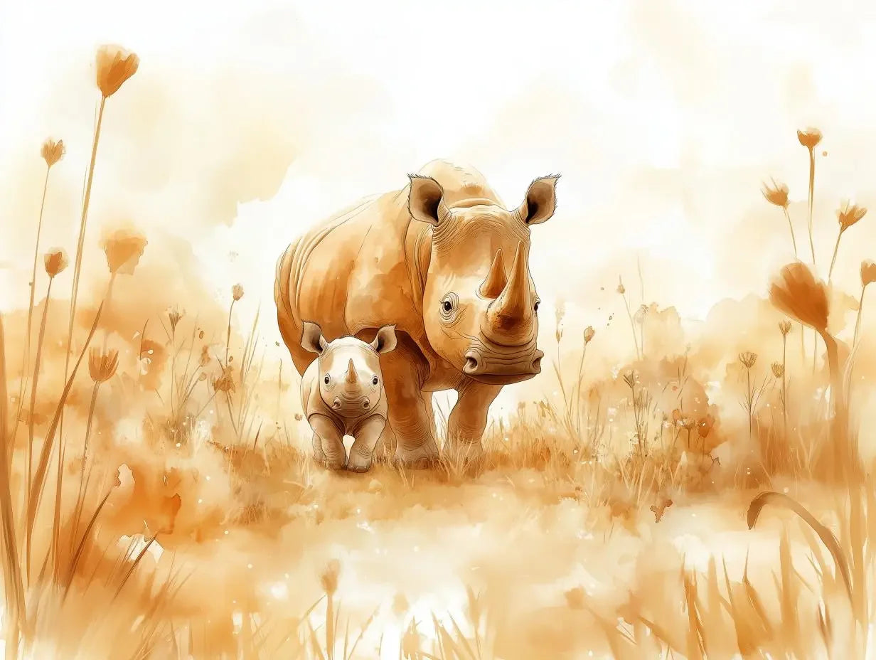 Earthy Embrace Rhino Mural - WallCreatives
