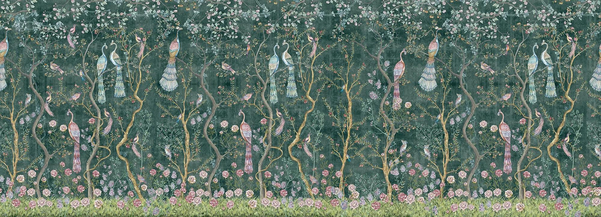 Peacock Chinoiserie in Emerald Wallpaper Vladila