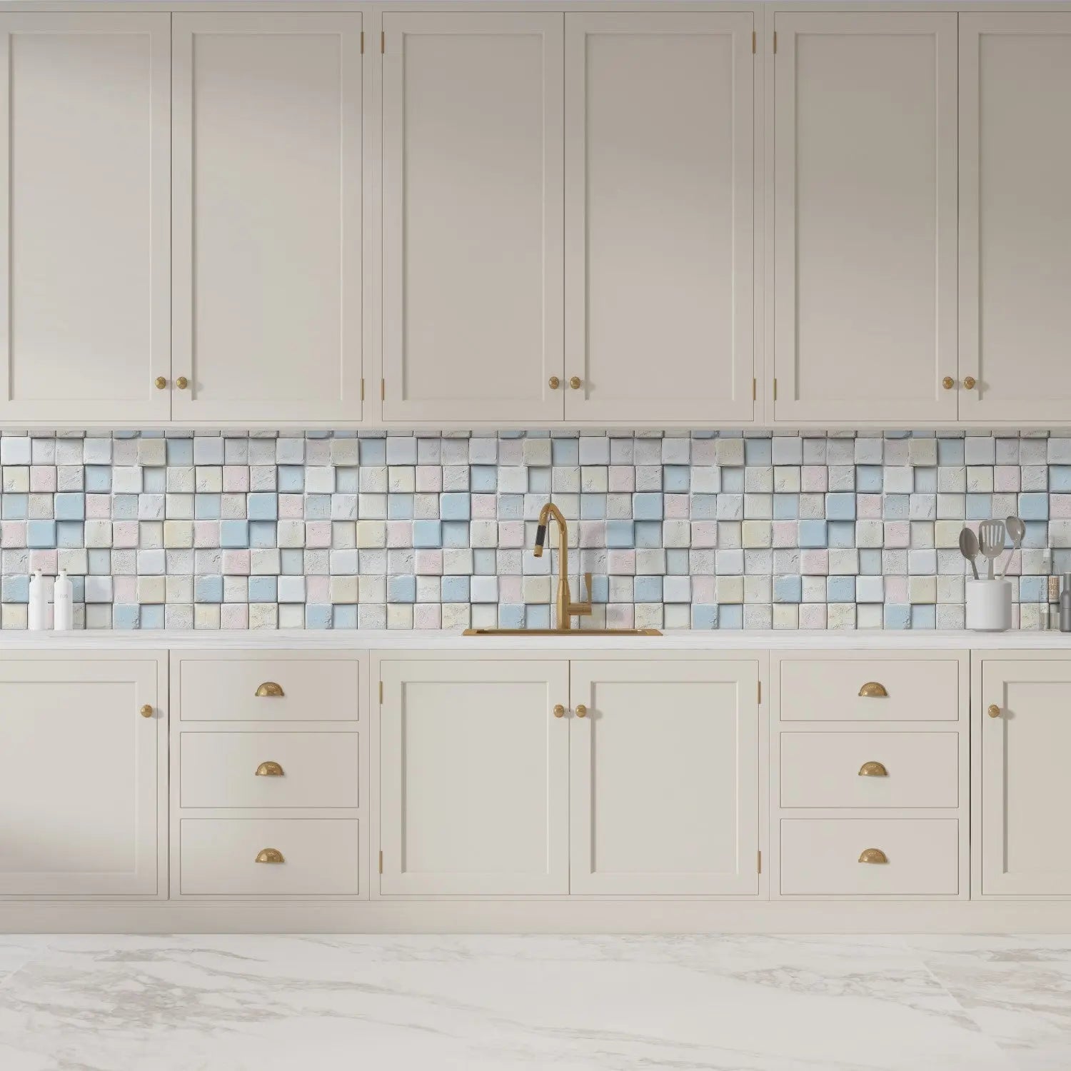 Serene Sugar Cube Mosaic WallCreatives