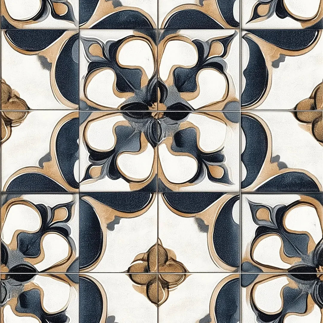 Azure Bloom Gilded Medallion - WallCreatives