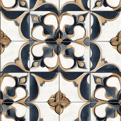 Azure Bloom Gilded Medallion - WallCreatives