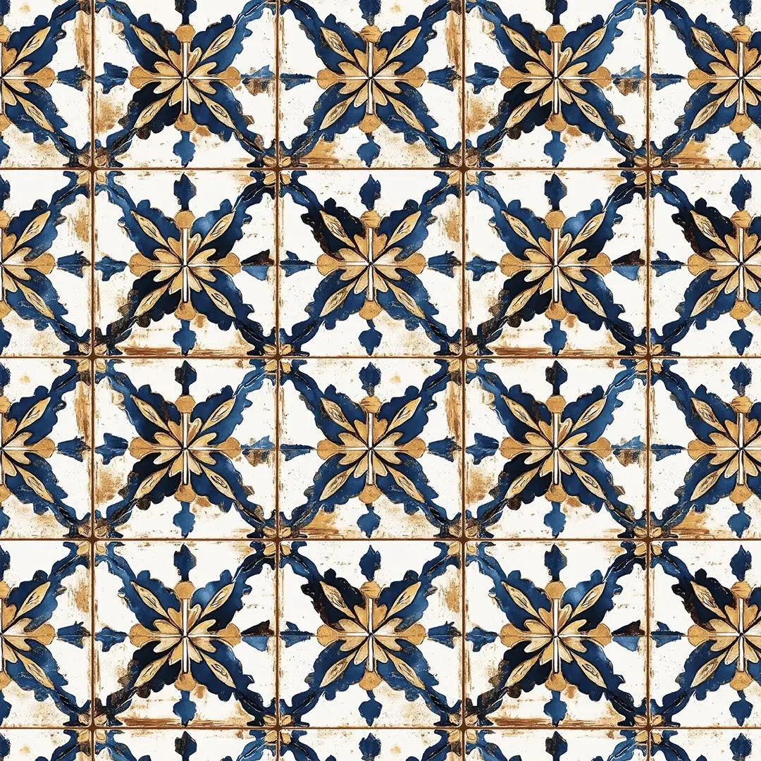 Gilded Cobalt Heritage Tiles - WallCreatives