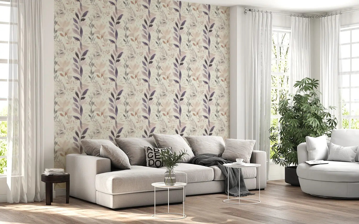 Serene Leaves in Watercolor Haze WallCreatives