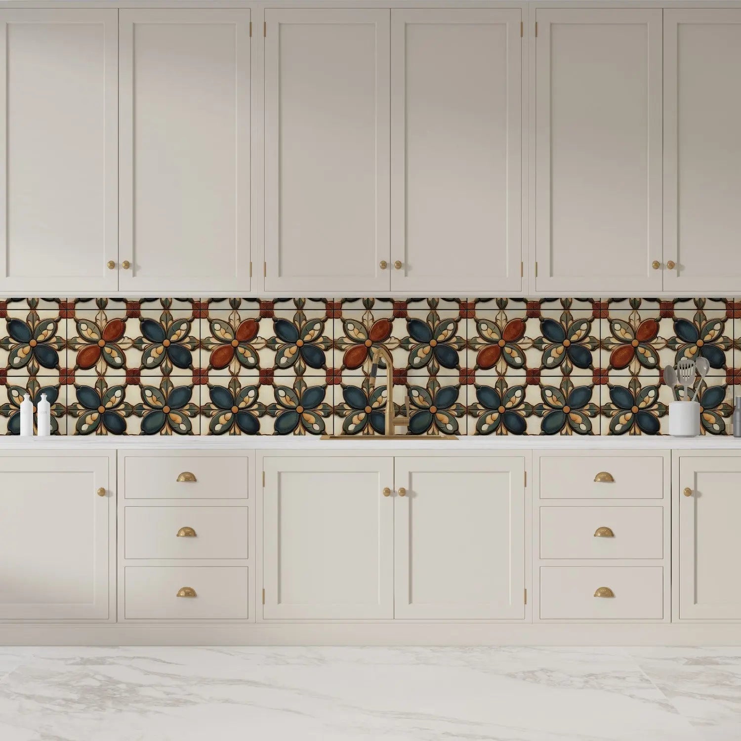 Earthen Bloom Glazed Tile Wallpaper WallCreatives