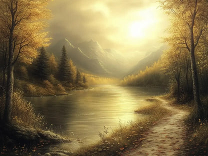 Amber Glow Lakeside Path - WallCreatives
