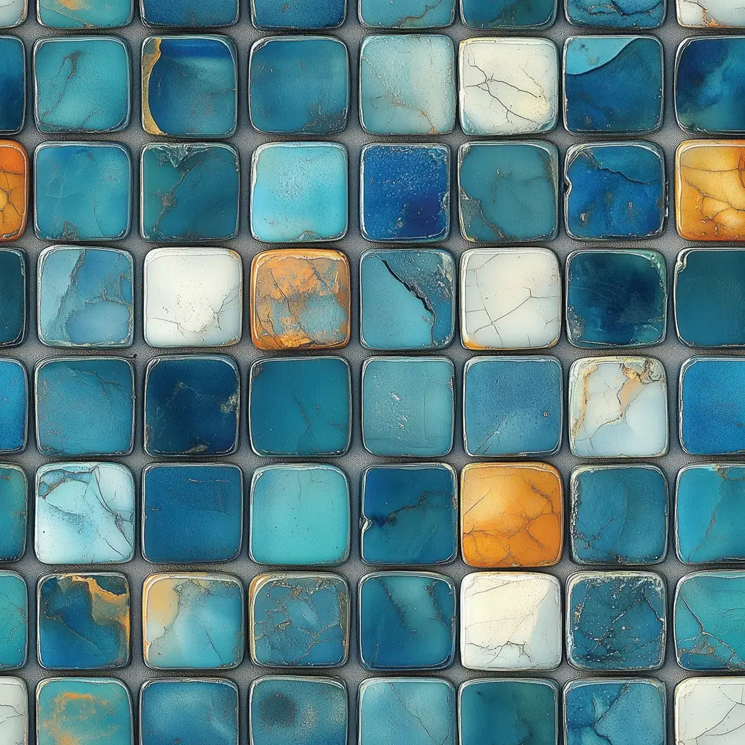 Azure & Ochre Coastline Mosaic - WallCreatives