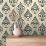 Regal Slate & Gold Damask - WallCreatives