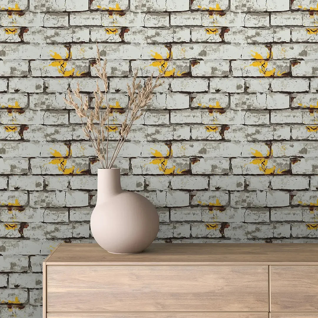 Urban Splatter White Brick Wall - WallCreatives