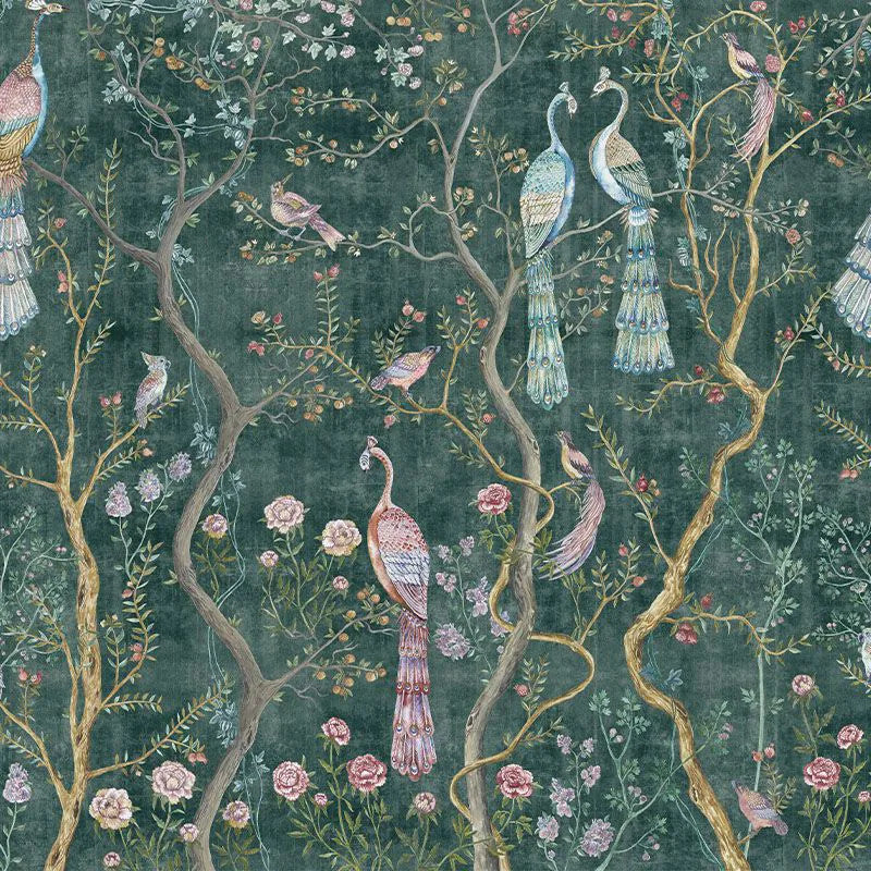 Peacock Chinoiserie in Emerald Wallpaper Vladila