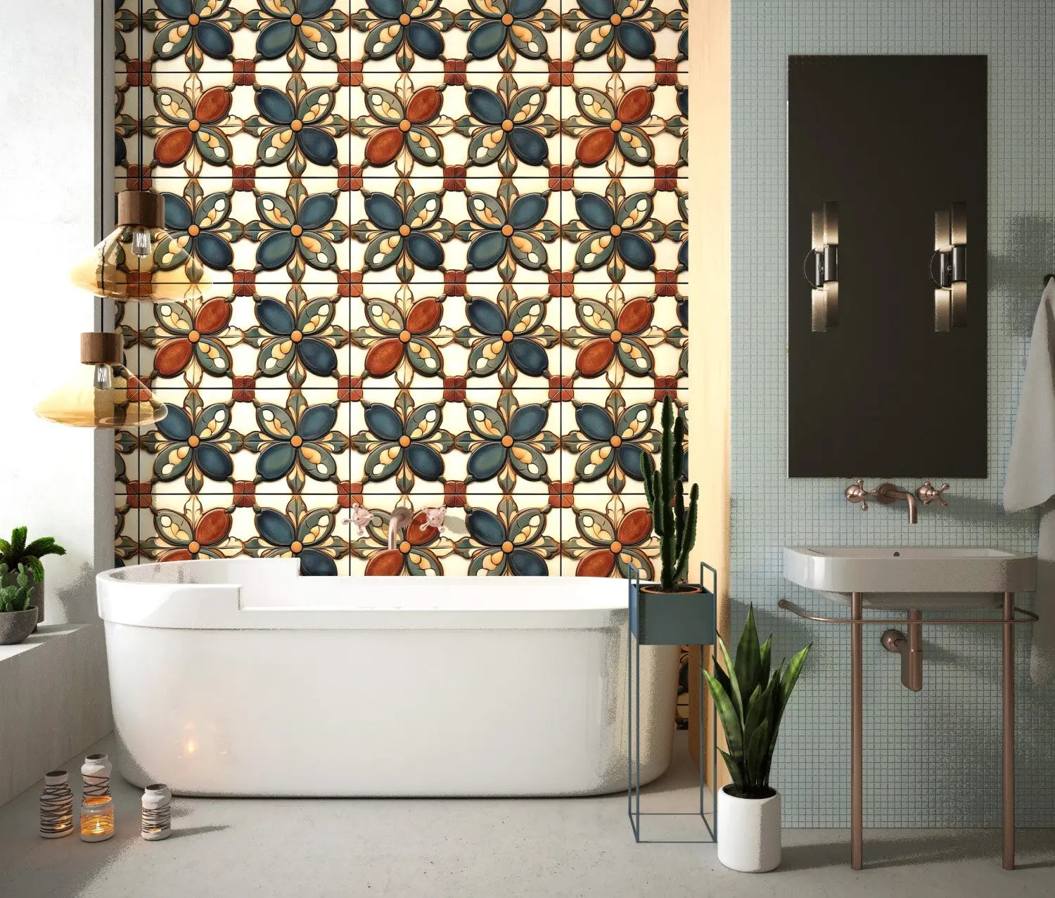 Earthen Bloom Glazed Tile Wallpaper WallCreatives