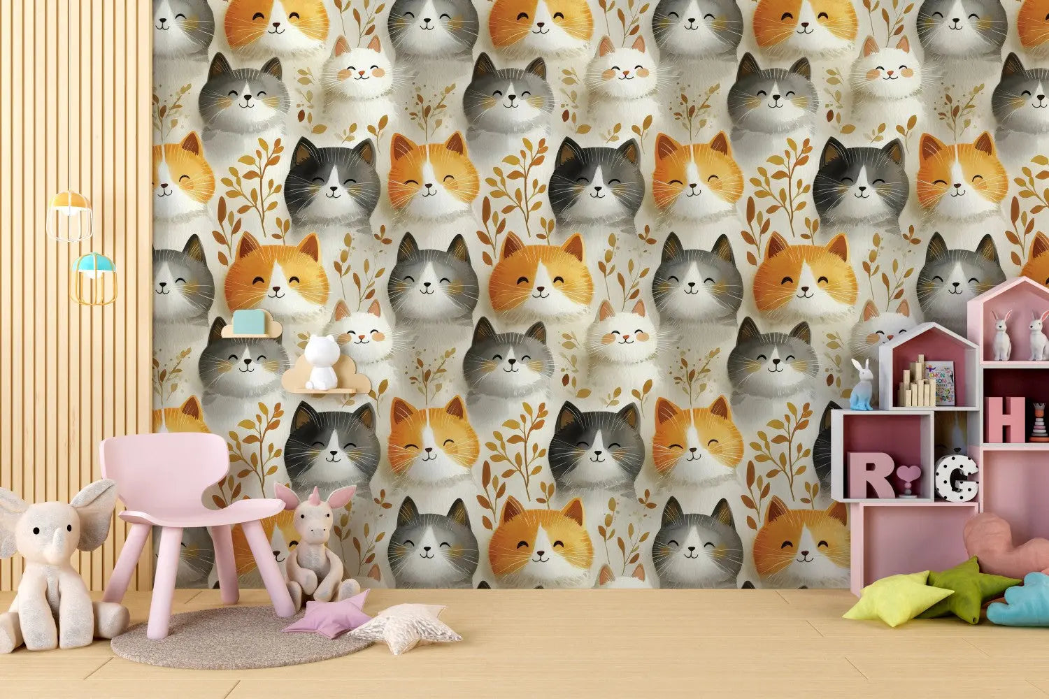 Whispering Whiskers & Leaves Wallpaper WallCreatives
