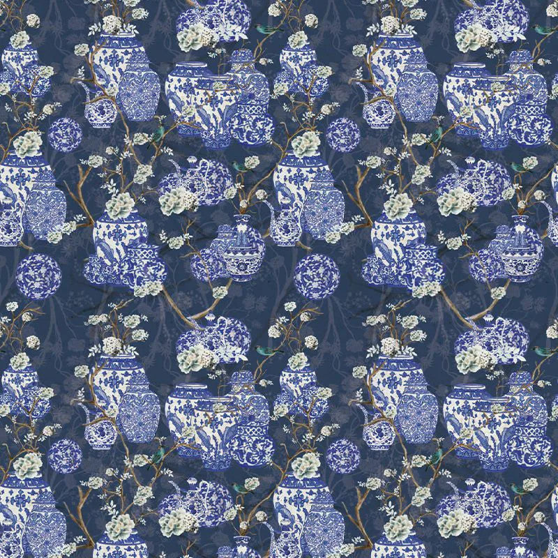 Hydrangea and Ginger Tea Party Blue Wallpaper Vladila