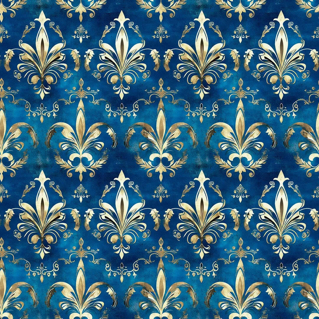 Regal Sapphire & Gold Fleur - WallCreatives
