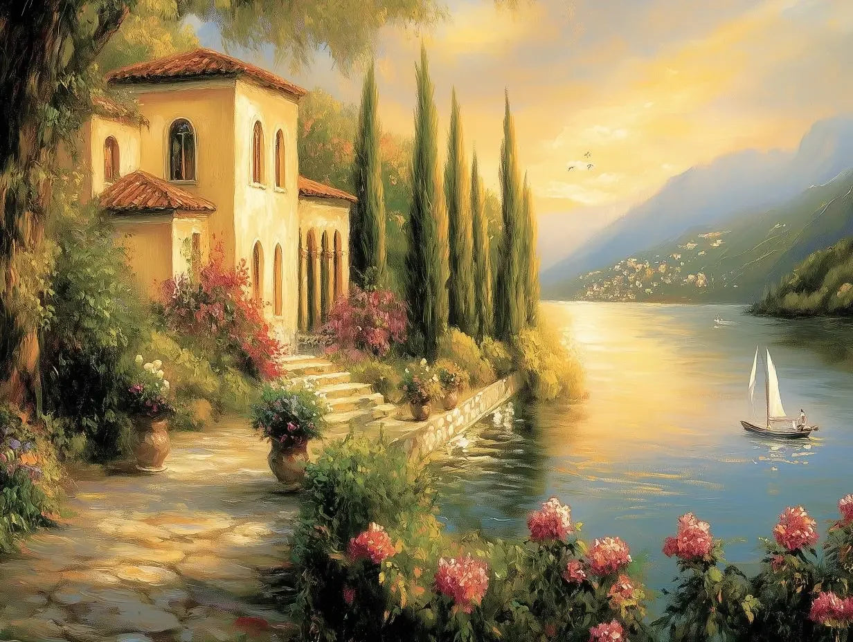 Italian Lakeside Golden Hour - WallCreatives